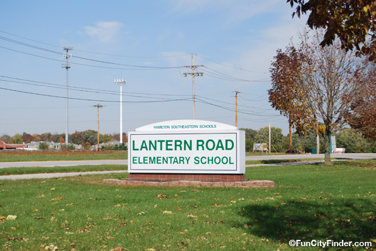 Photo of the Lantern Road Elementary School sign near Geist, Indiana