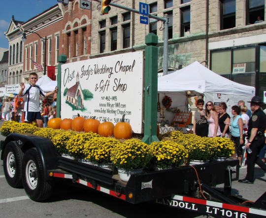 Photo of the Meyer Mill Float in the Riley Festival Parade in downtown Greenfield, Indiana
