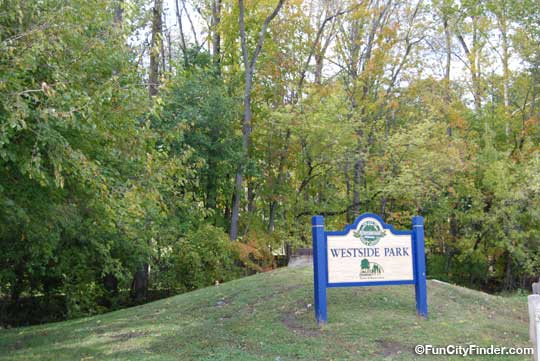 Photograph of the Westside Park welcome sign in Greenwood, Indiana.