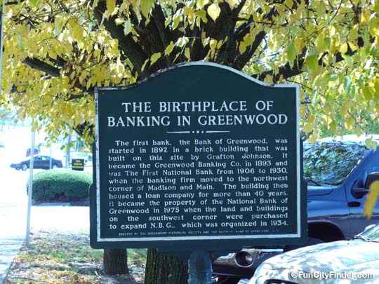 Picture of The Birthplace of Banking in Greenwood historical sign in Greenwood, Indiana