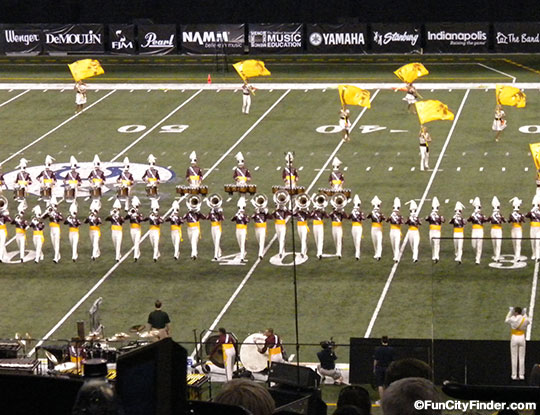 Another photo of a band playing at the Drum Core Championships in downtown Indianapolis, Indiana