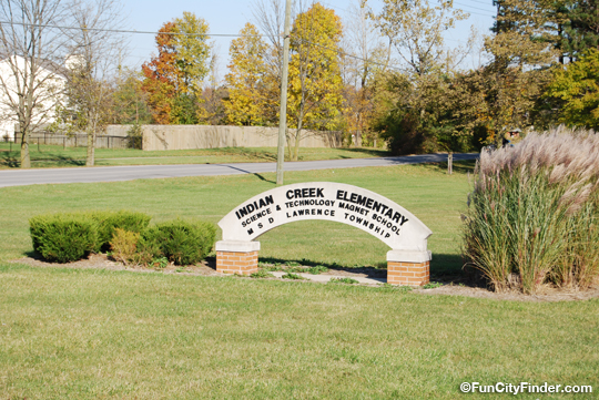 Photo of the Indian Creek Elementary School sign in Lawrence, Indiana