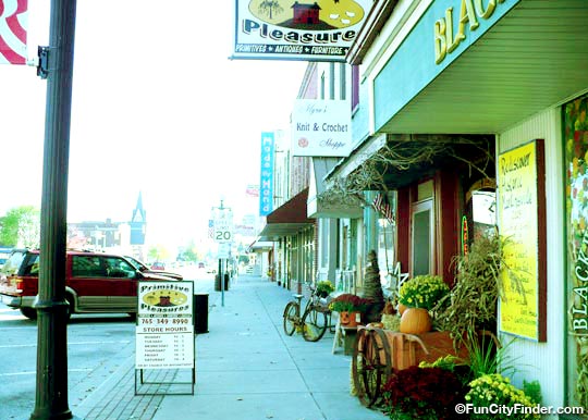 Photograph of businesses in downtown Martinsville, Indiana.