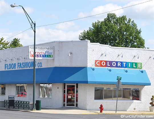 Floor Fashions Co. and Colortile, businesses in downtown Plainfield, Indiana